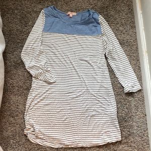 Maternity Shirt. Navy and white stripe with light denim top.